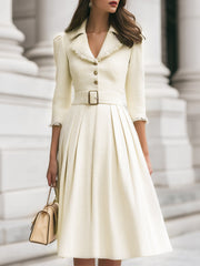 Fringed-Trim Tweed Belted Dress - Midi Dress