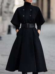 Cape-Sleeve Belted Waist-Tie Chic - Midi Dress