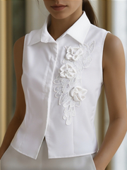 Sleeveless 3D Floral Appliqué Summer Top - T-Shirt