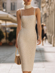 Sequined Fitted Evening Sheath - Midi Dress