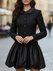 Tweed-Trim Satin Bubble Hem - Mini Dress