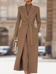 Women's Chic Belted Long Camel Coat - Coat