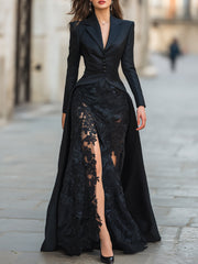 Tailored Blazer-Style Lace Panels, Elegant Evening Look - Maxi Dress