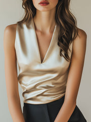 Ivory Satin Draped Details - Satin Top