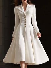 Ivory Tweed Tailored Lapel Sheath - Midi Dress