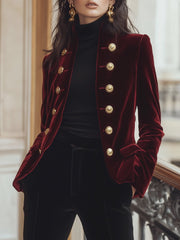 Women's Velvet Blazer with Gold Trim - Jacket