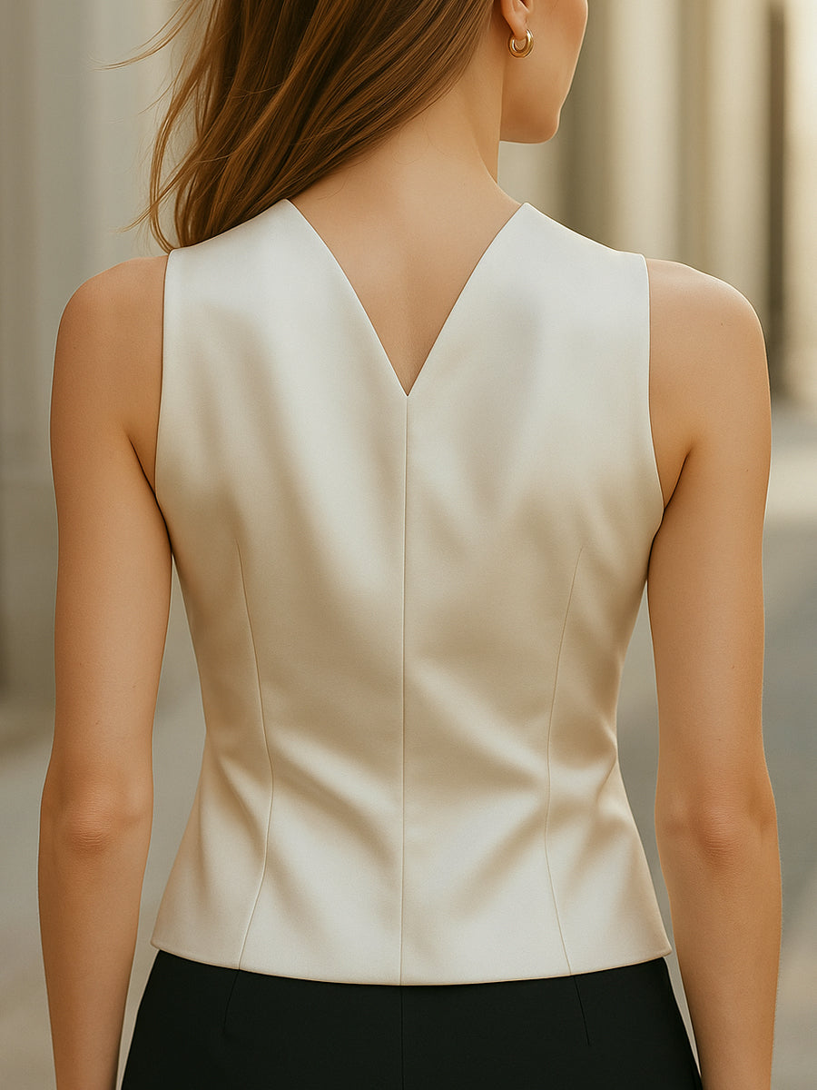 Asymmetric Satin Wrap with Gold Button Detail - Blouse