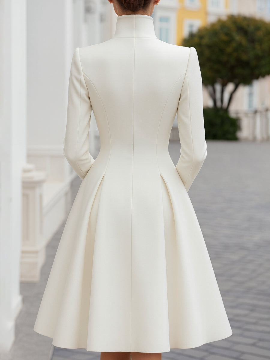 Elegant Double-Breasted Flared A-Line Women's Coat Dress - Coat Dress