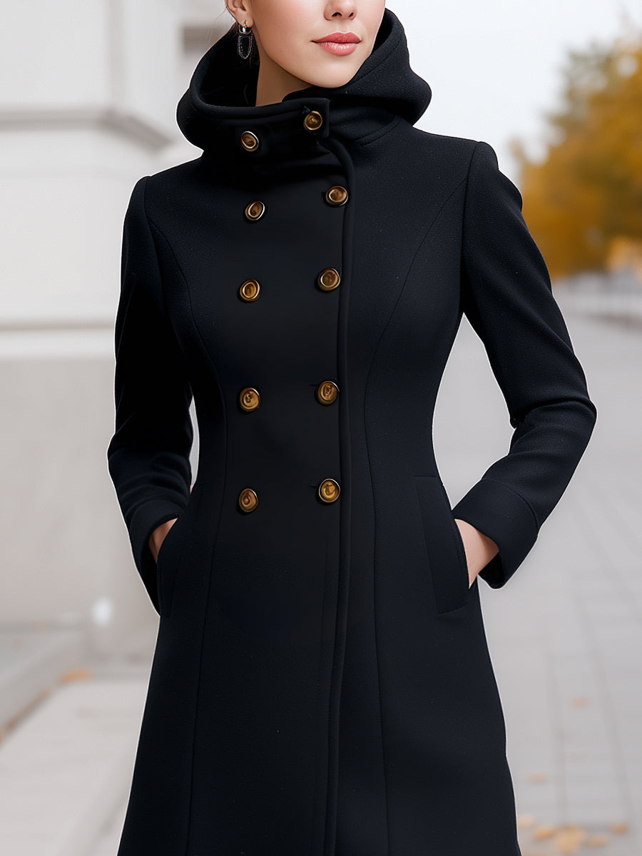 Tailored Double-Breasted Hooded Wool-Blend - Coat