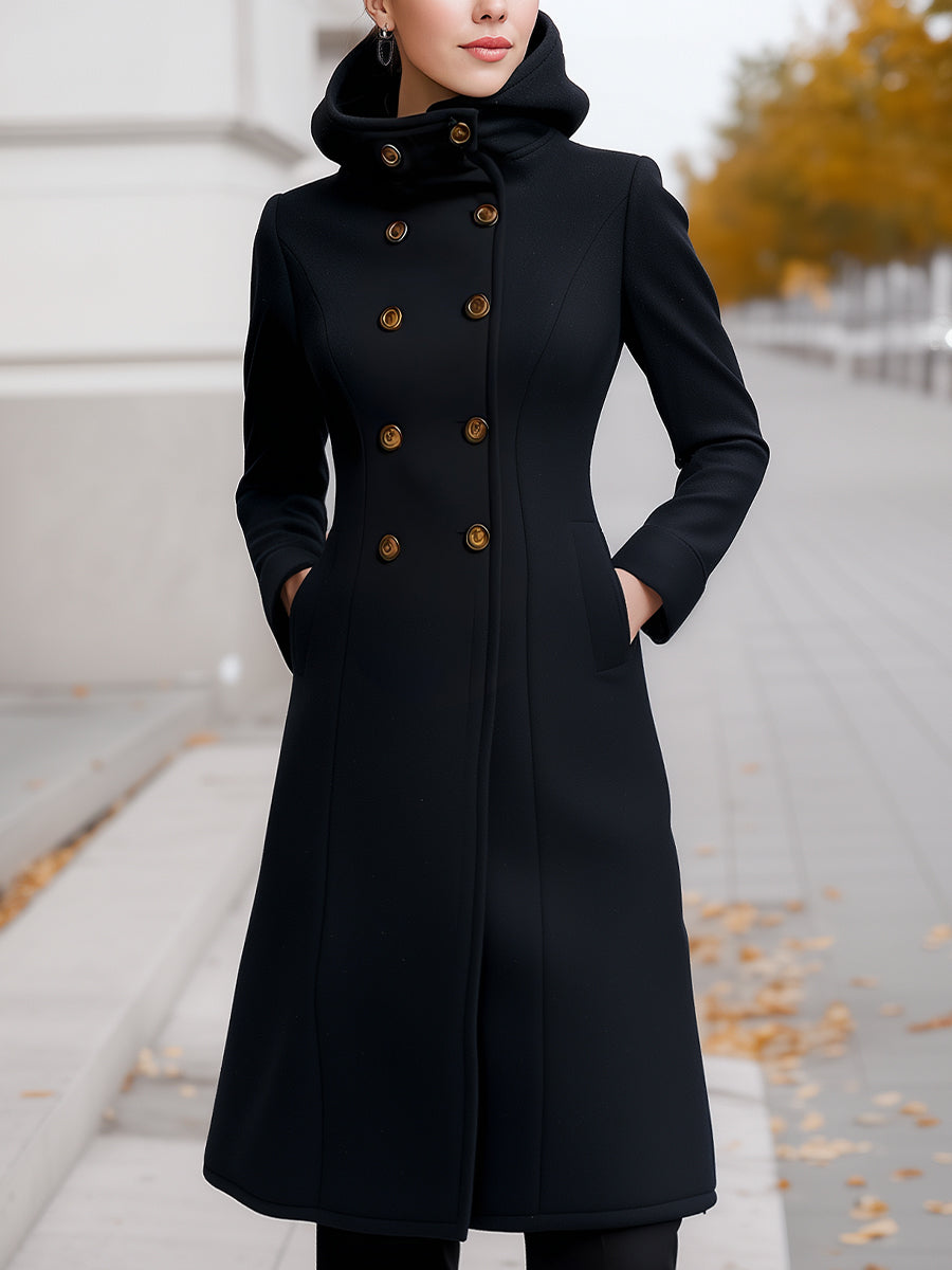 Tailored Double-Breasted Hooded Wool-Blend - Coat