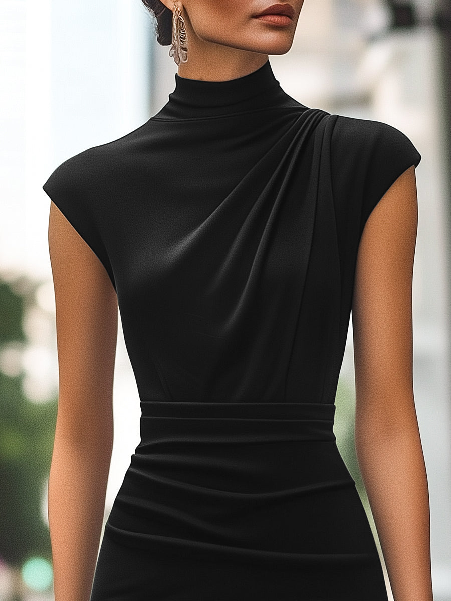 Timeless Satin Cap Sleeve Evening Elegance - Maxi Dress