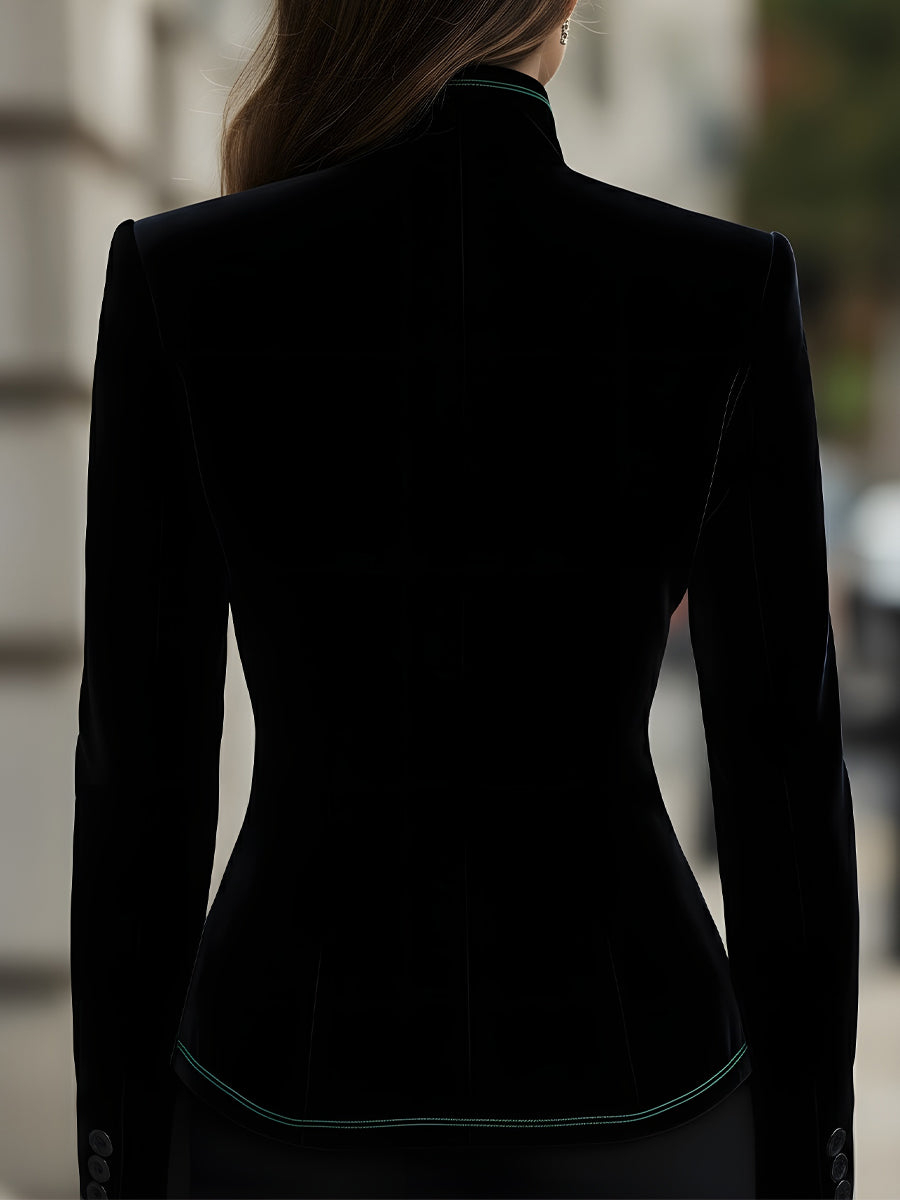 Tailored Velvet Blazer With Contrast Trim - Blazer