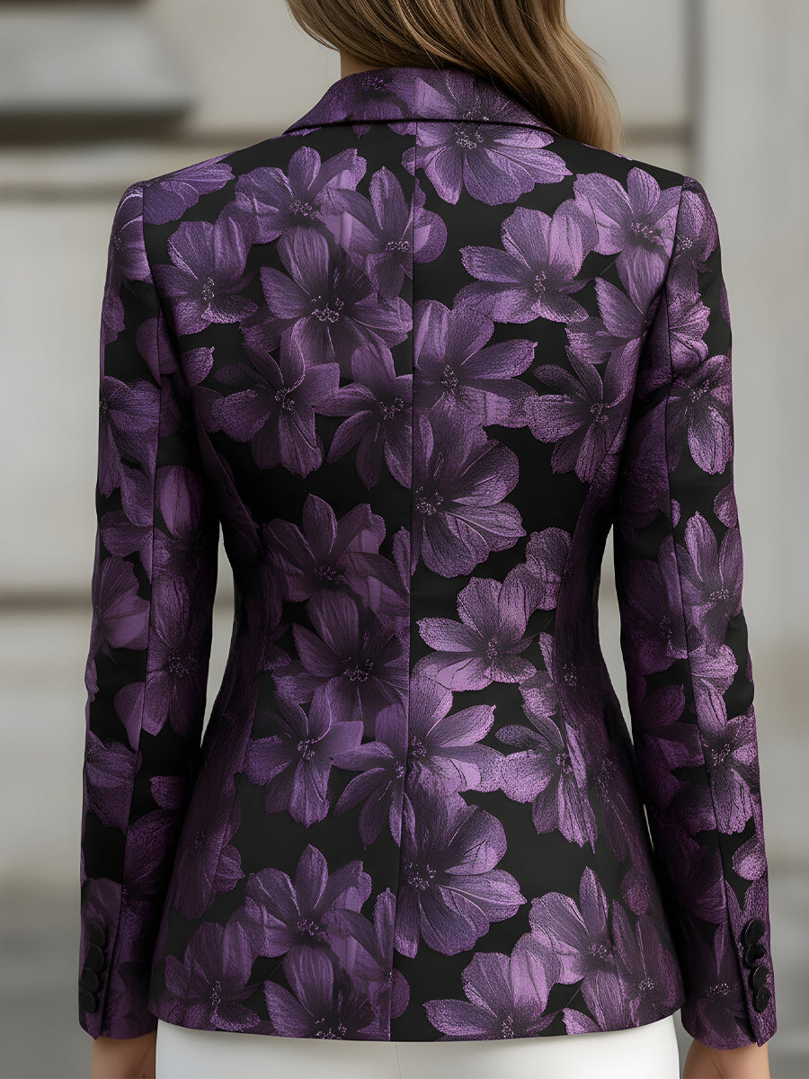 Purple Floral Jacquard Pattern Blazer MLZ