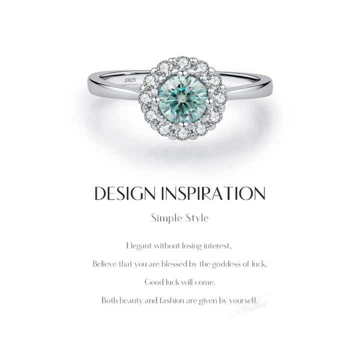 Halo 0.5CT Green Moissanite Silver Ring Carly Jewelry