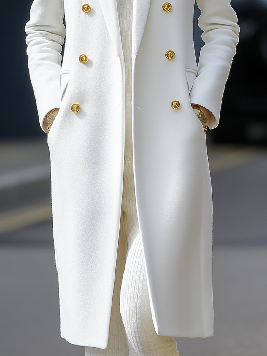 Classic White Double-Breasted Tailored - Longline Coat