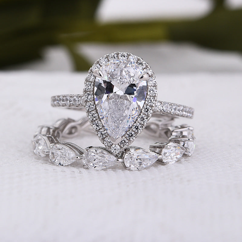Pear Cut Engagement Ring & Heart-Shaped Wedding Band Sets Shineofdiamond