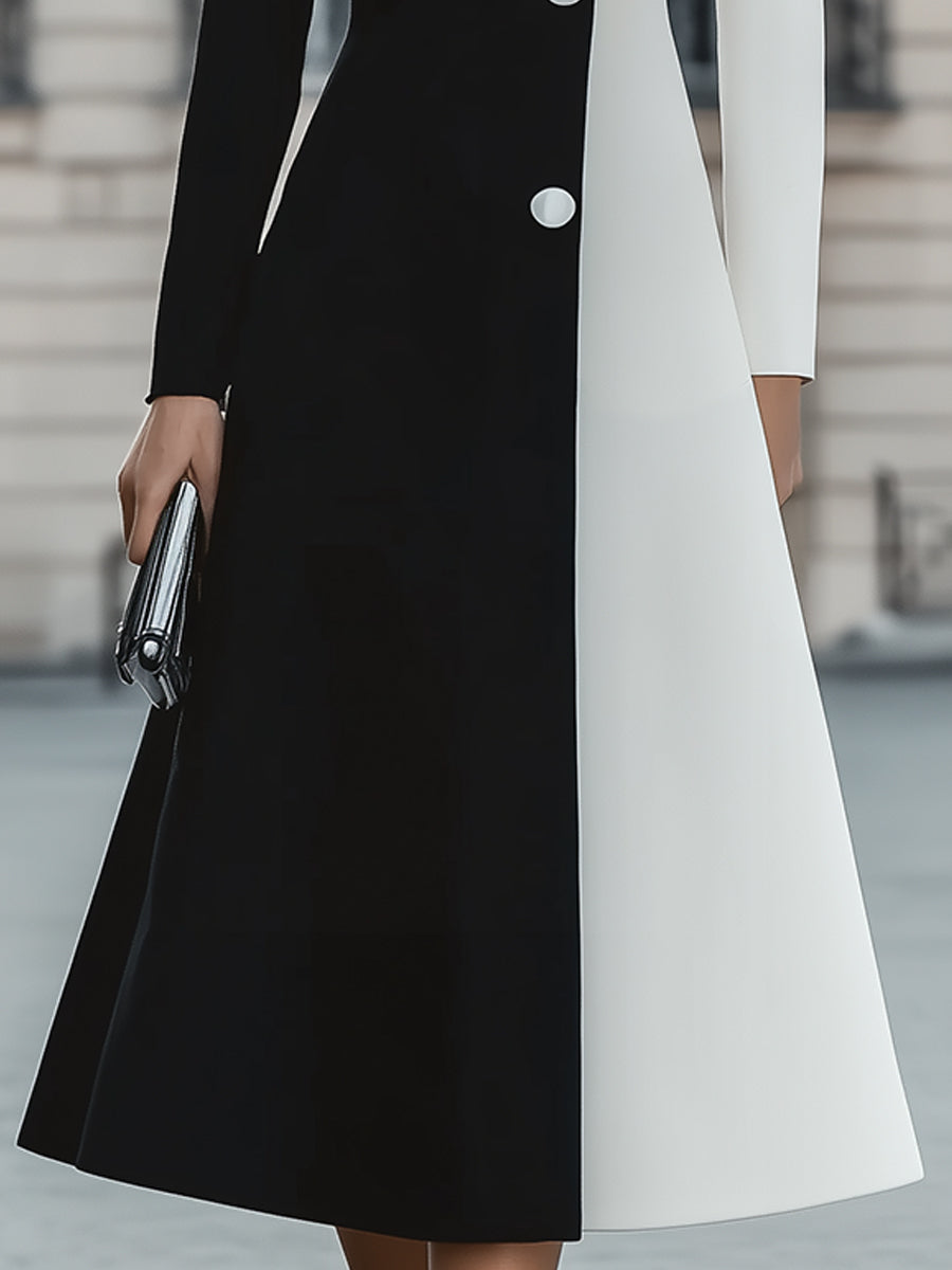 Chic Black & White Contrast Panel - Midi Dress