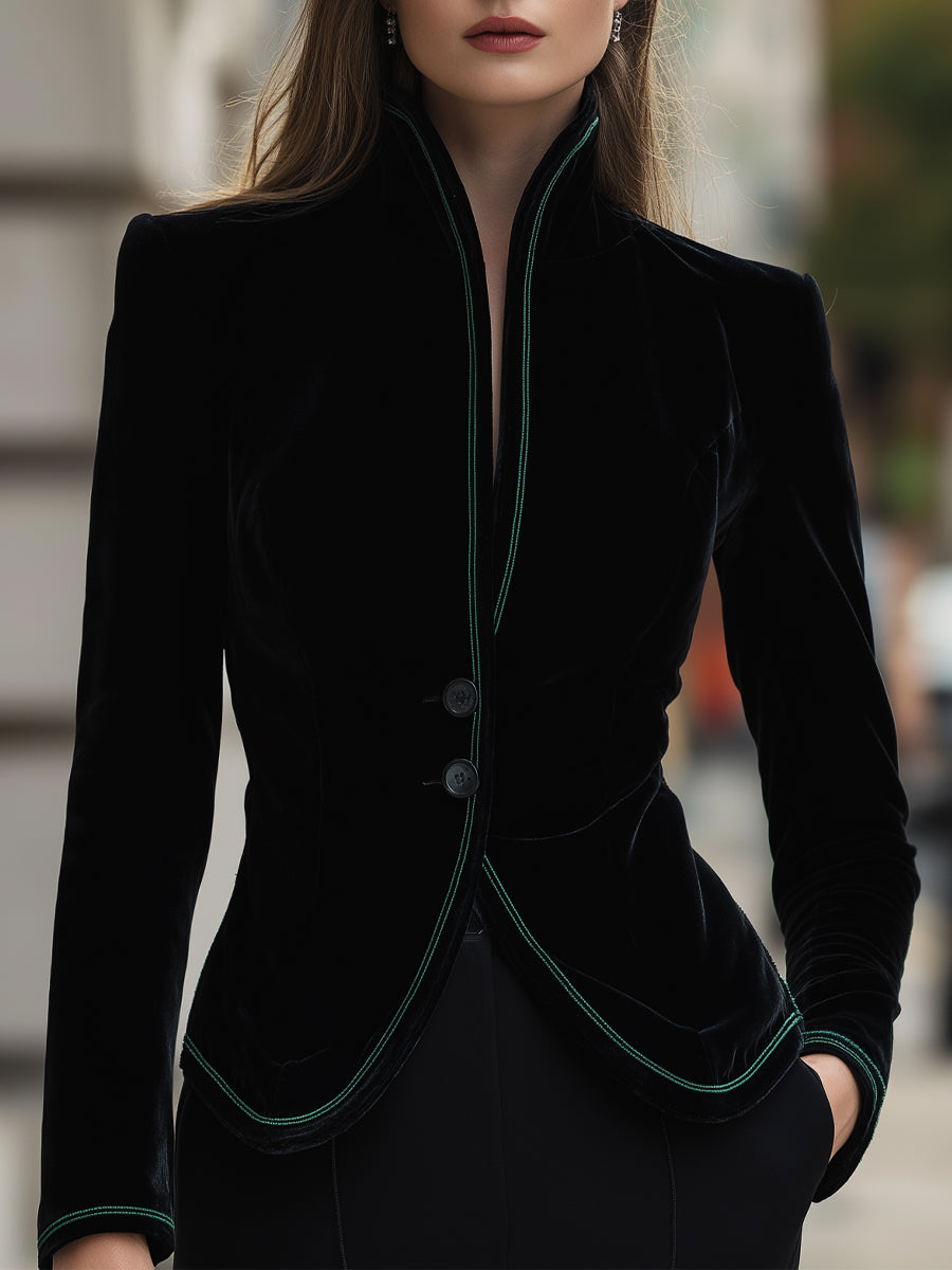 Tailored Velvet Blazer With Contrast Trim - Blazer