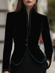 Tailored Velvet Blazer With Contrast Trim - Blazer