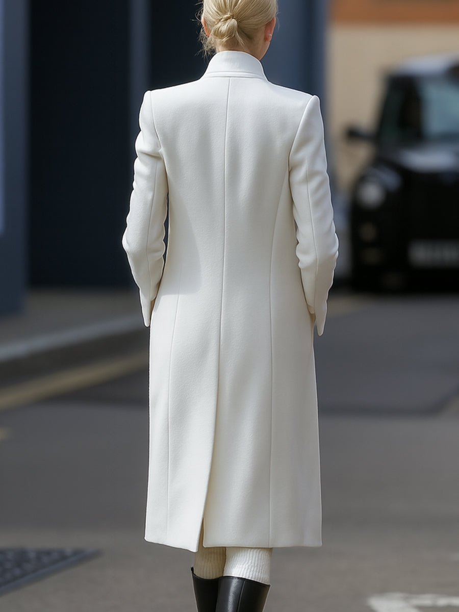 Classic White Double-Breasted Tailored - Longline Coat