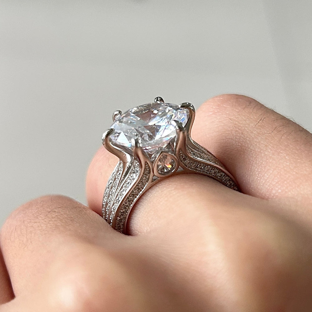 Size 7.0 | Stunning Round Cut Three Shank Design Sterling Silver Engagement Ring Shineofidamond