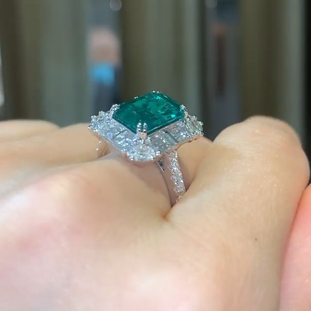 Vintage Green Emerald Cut 925 Sterling Silver Engagement Ring Shineofdiamond