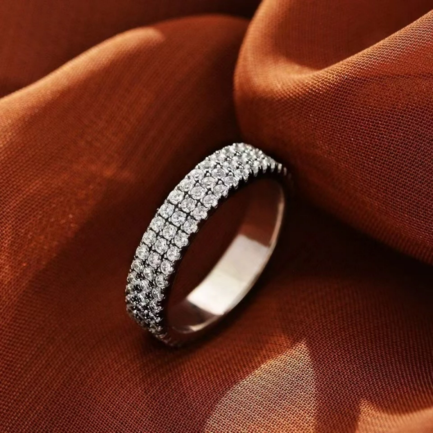 Luxury Paved Round Cut Wedding Band in Silver Tone Shineofdiamond