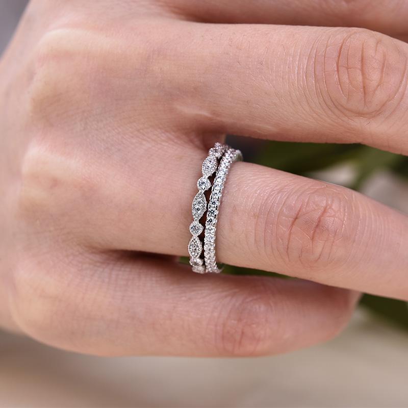 Half Eternity Stackable Wedding Band In Sterling Silver Shineofidamond