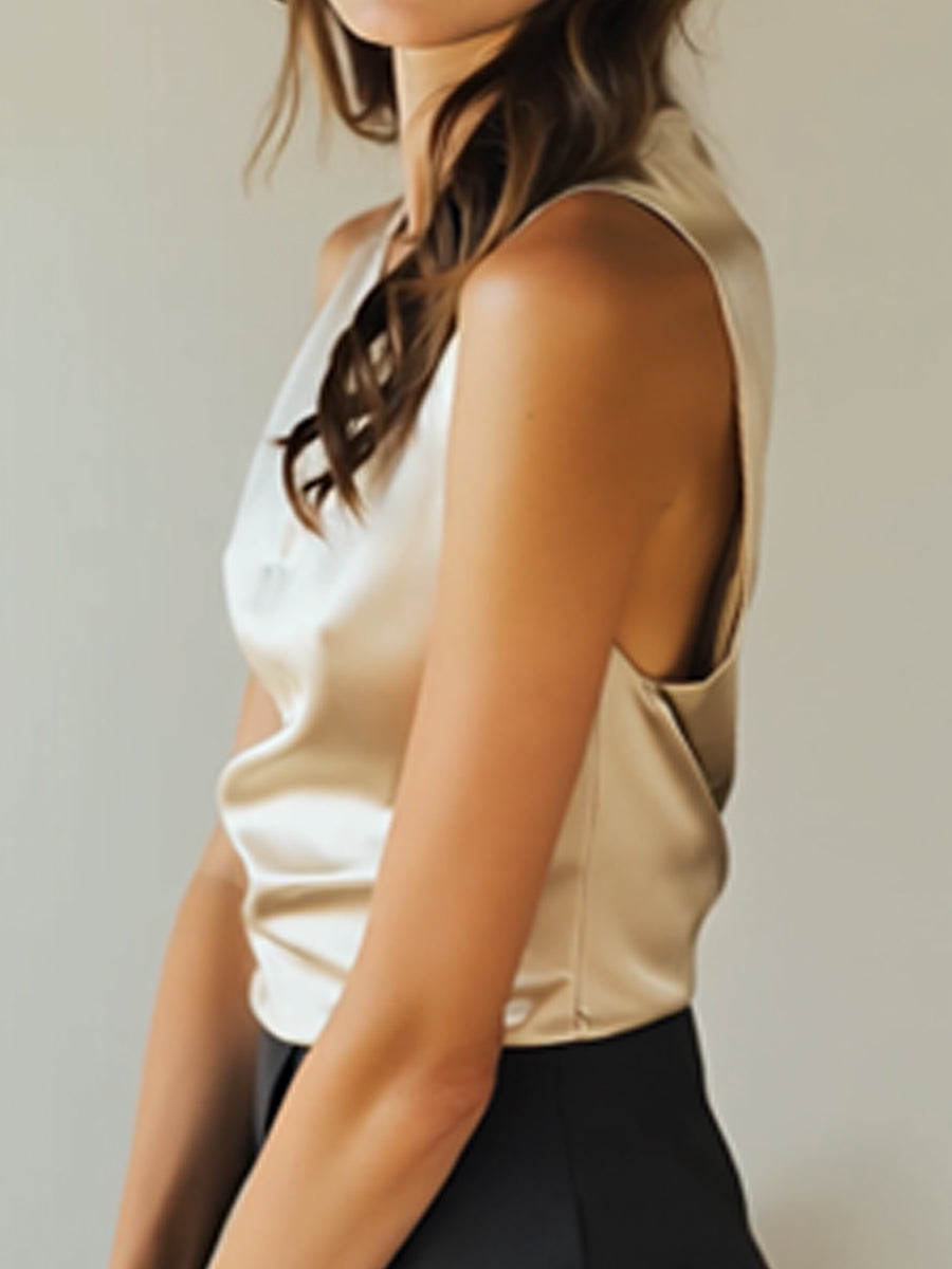 Ivory Satin Draped Details - Satin Top