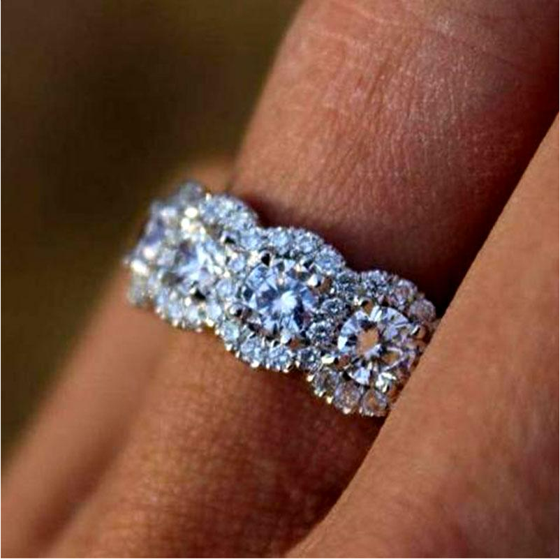 Dainty Halo Round Cut Five Stone Sterling Silver Wedding Band hot