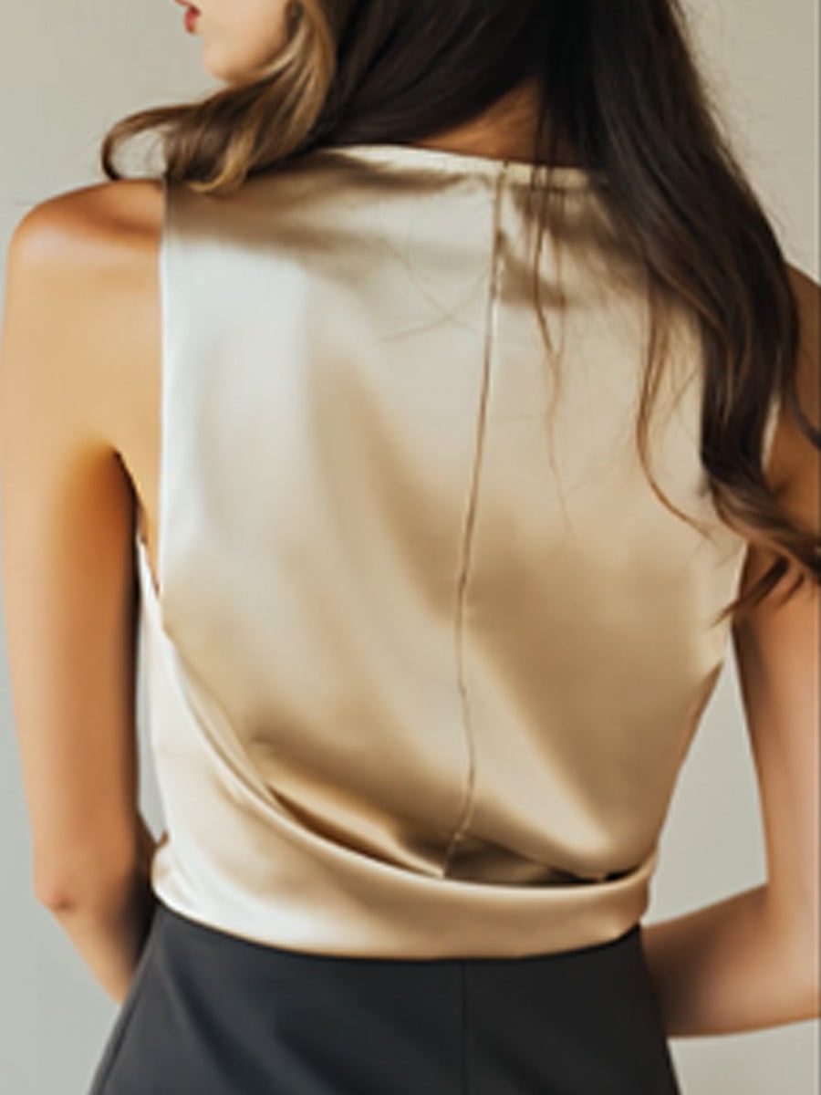 Ivory Satin Draped Details - Satin Top
