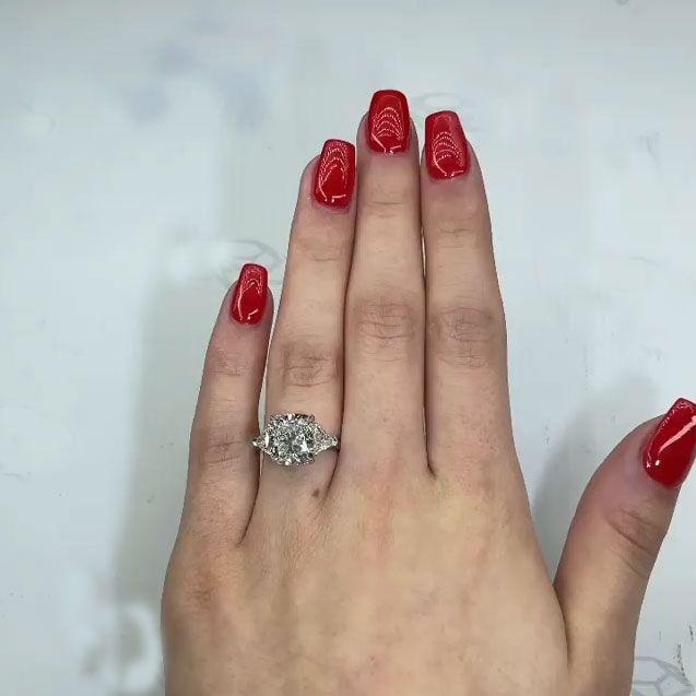 Three Stone Cushion Cut 4 Prong Engagement Ring Shineofdiamond