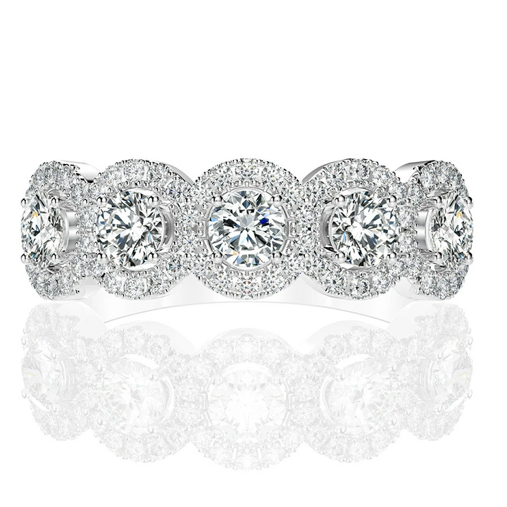 Dainty Halo Round Cut Five Stone Sterling Silver Wedding Band hot