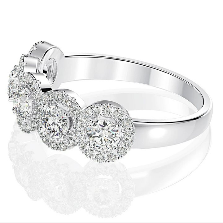 Dainty Halo Round Cut Five Stone Sterling Silver Wedding Band hot