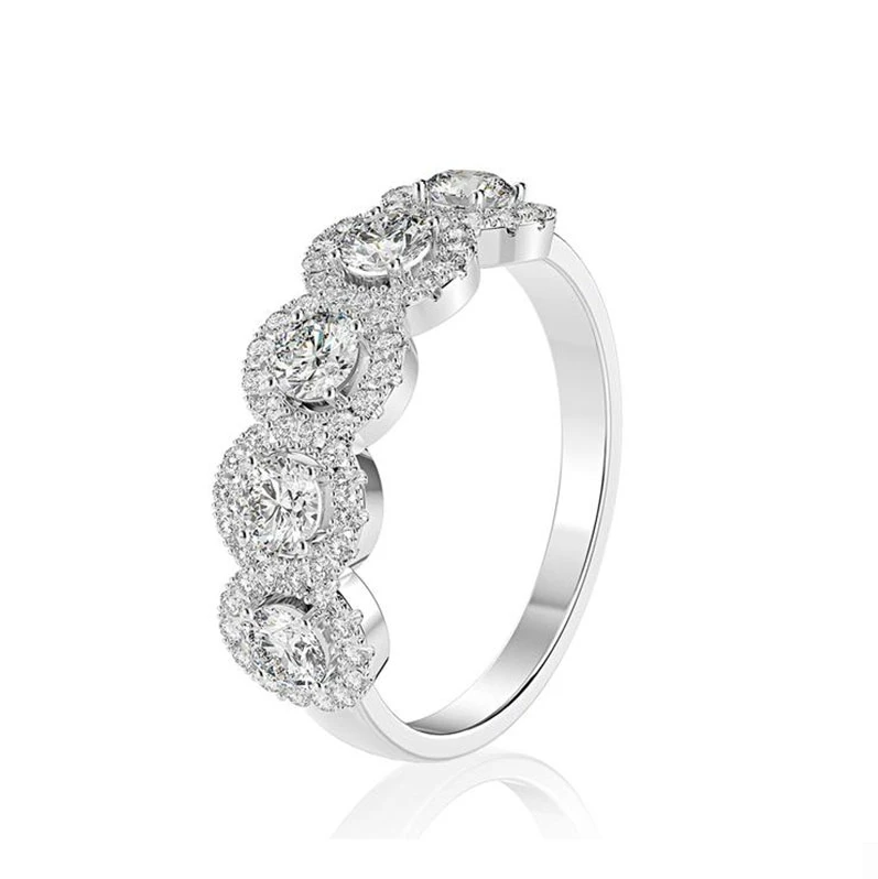 Dainty Halo Round Cut Five Stone Sterling Silver Wedding Band hot