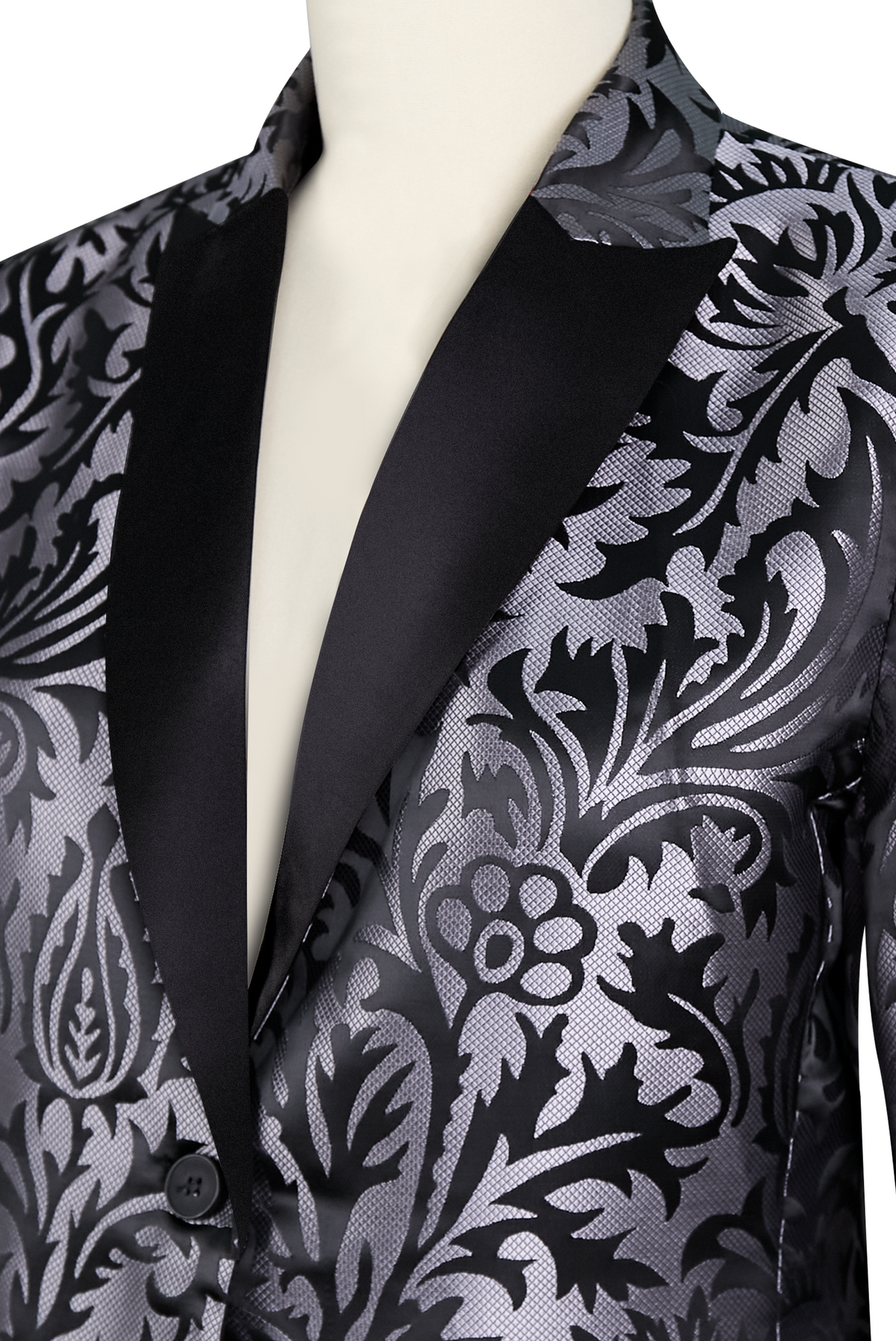 Luxury Black & Silver Floral Jacquard Tailored Blazer - Blazer