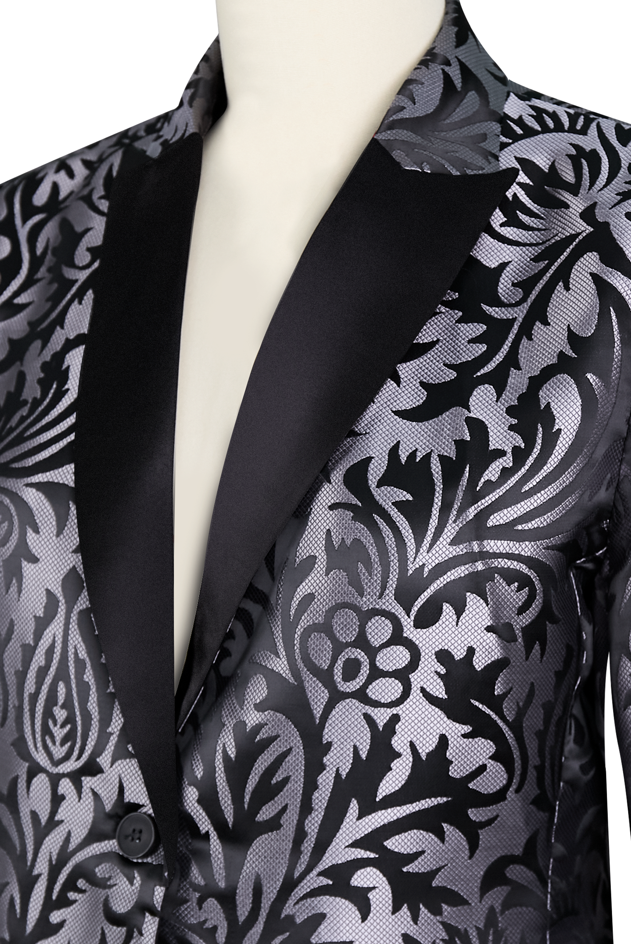 Luxury Black & Silver Floral Jacquard Tailored Blazer - Blazer