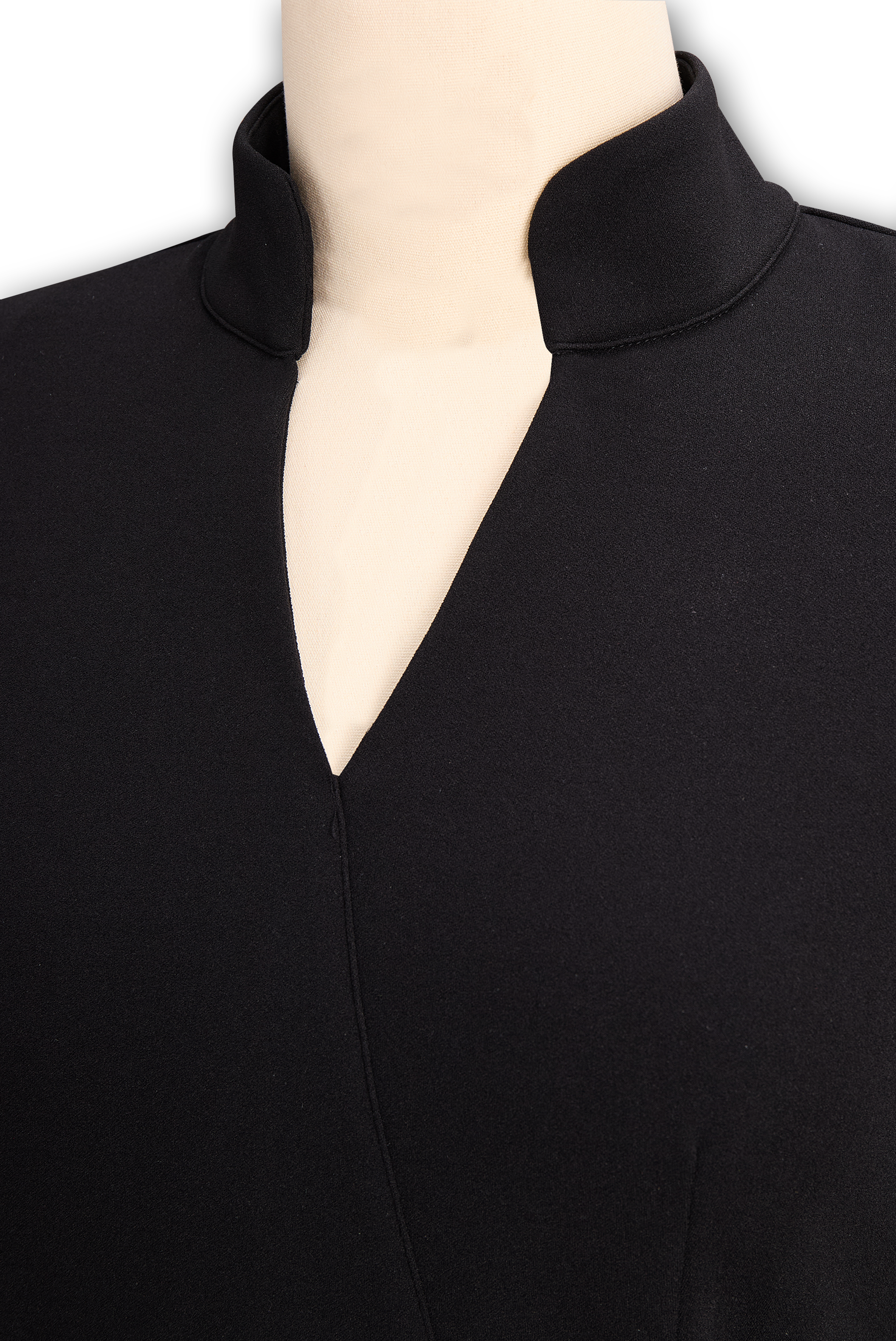 Sleek Black Belted Mandarin Collar Sheath - Midi Dress