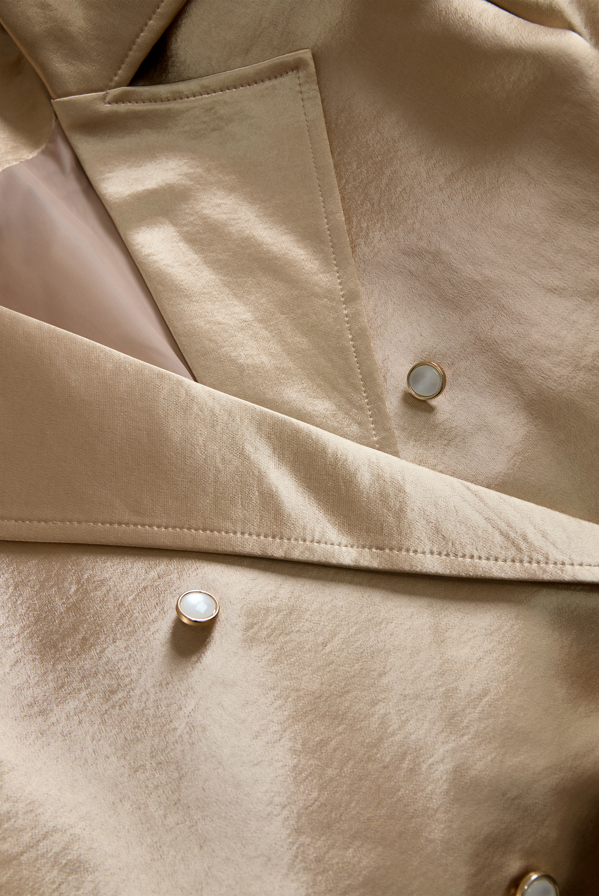 Women's Champagne Satin Tailored Trench, Timeless Elegance - Trench Coat
