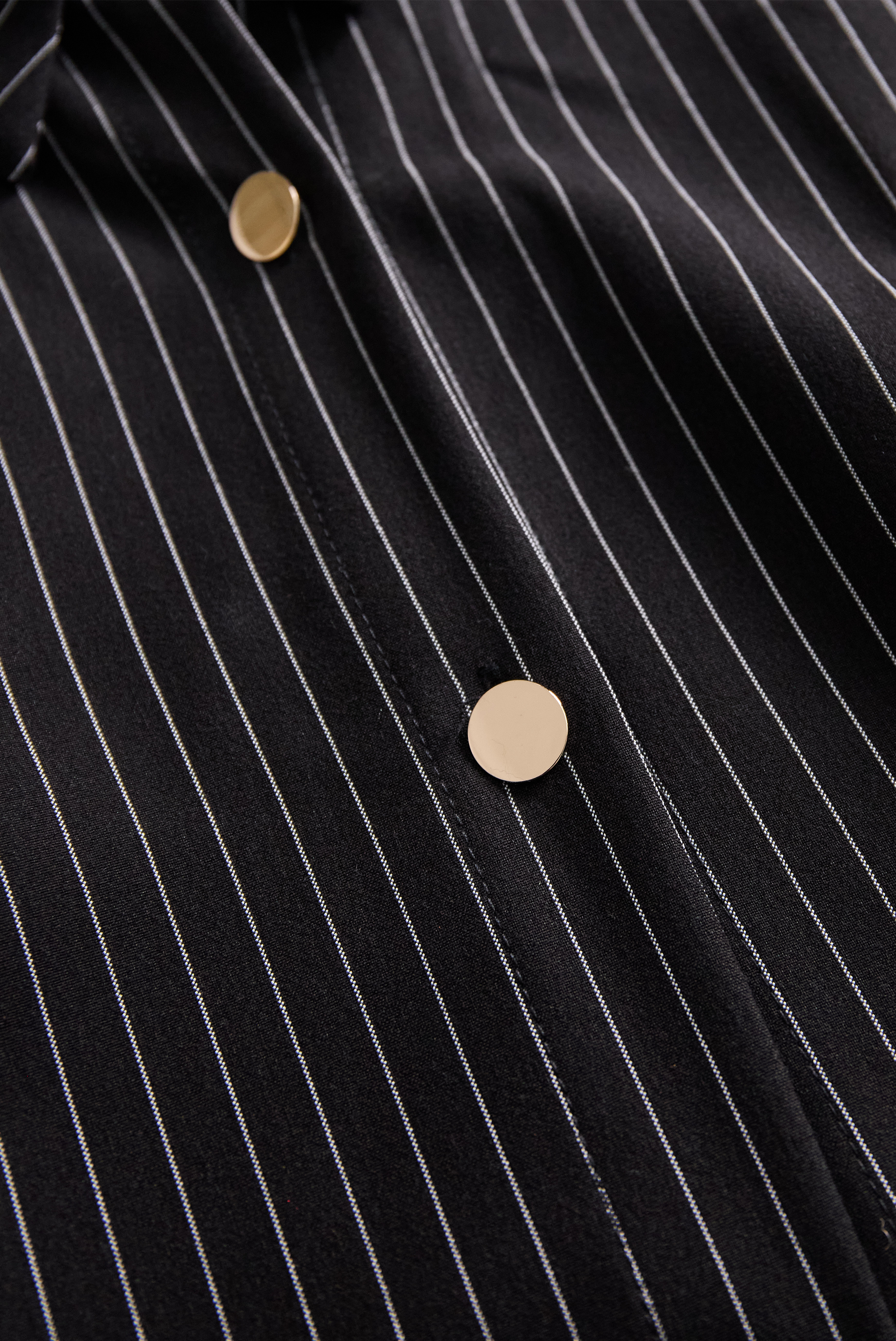 Classic Black Pinstripe Button-Down - Shirt Dress