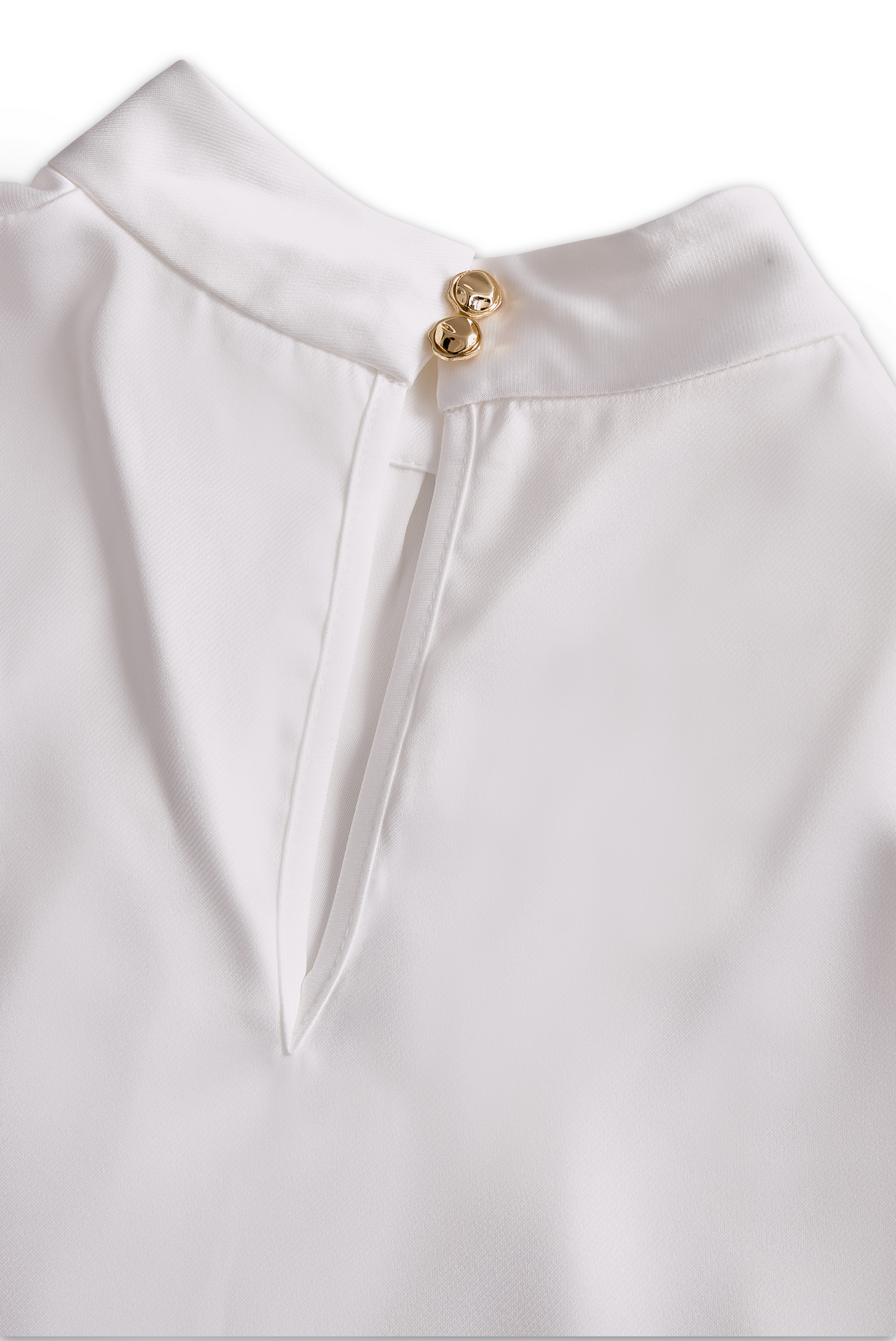 Pleated High-Neck Satin Long-Sleeve Officewear - Blouse
