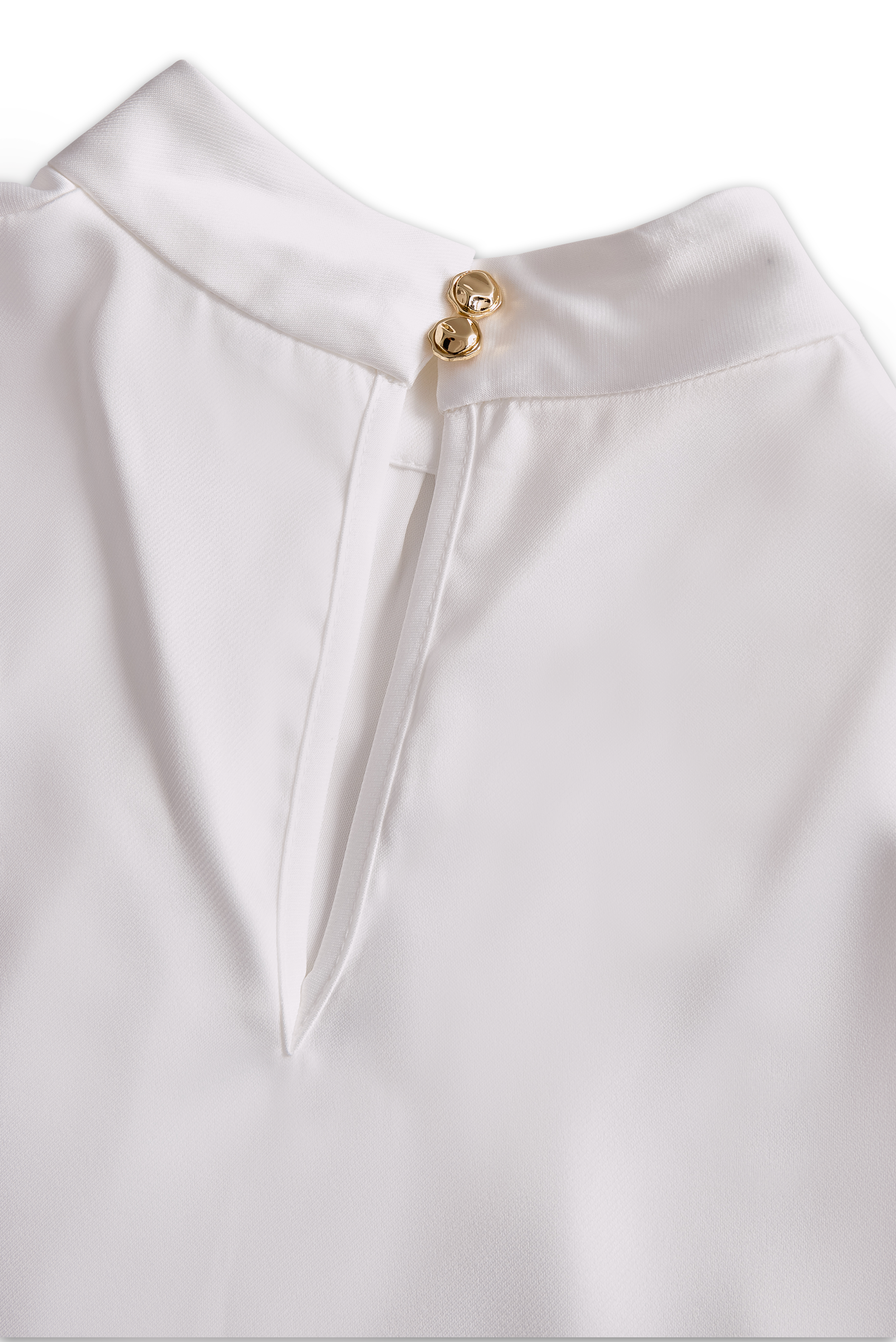 Pleated High-Neck Satin Long-Sleeve Officewear - Blouse