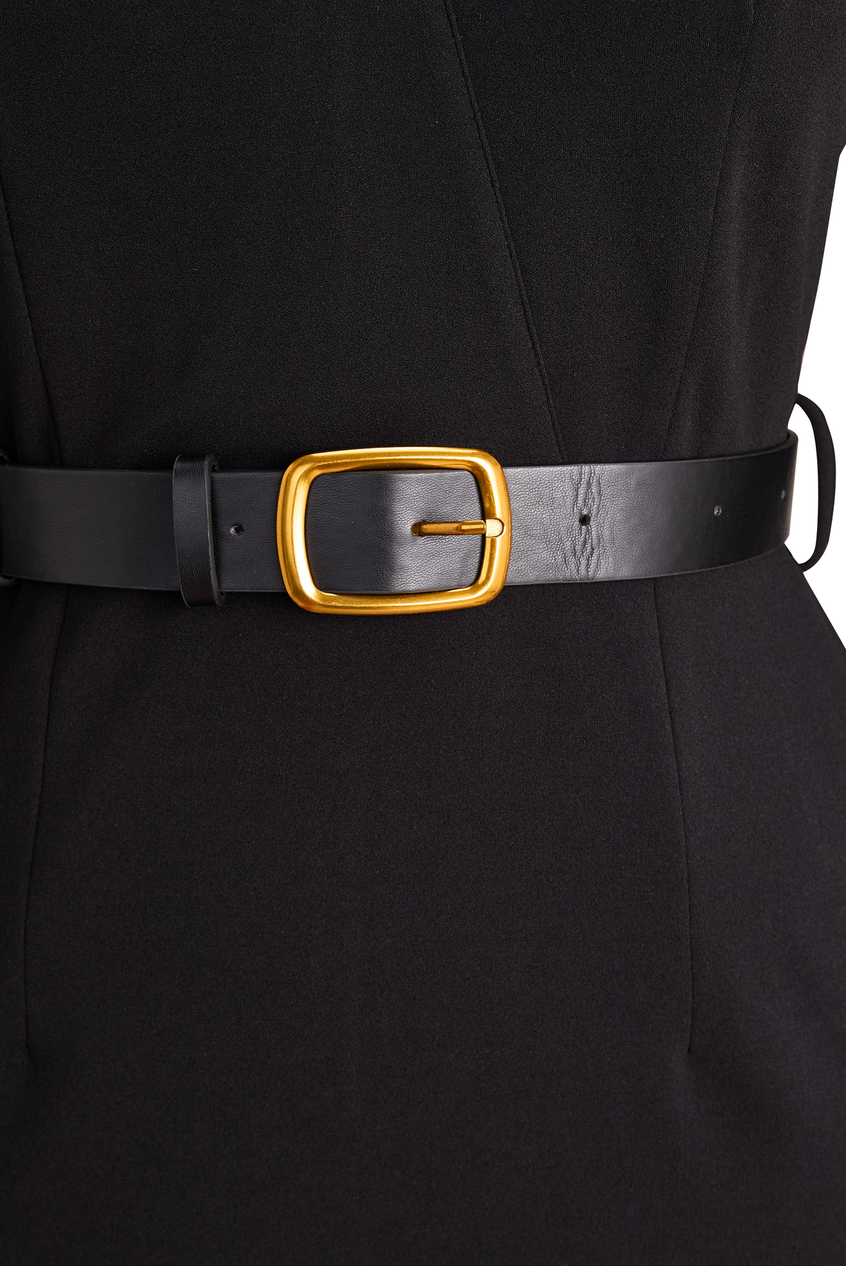 Sleek Black Belted Mandarin Collar Sheath - Midi Dress
