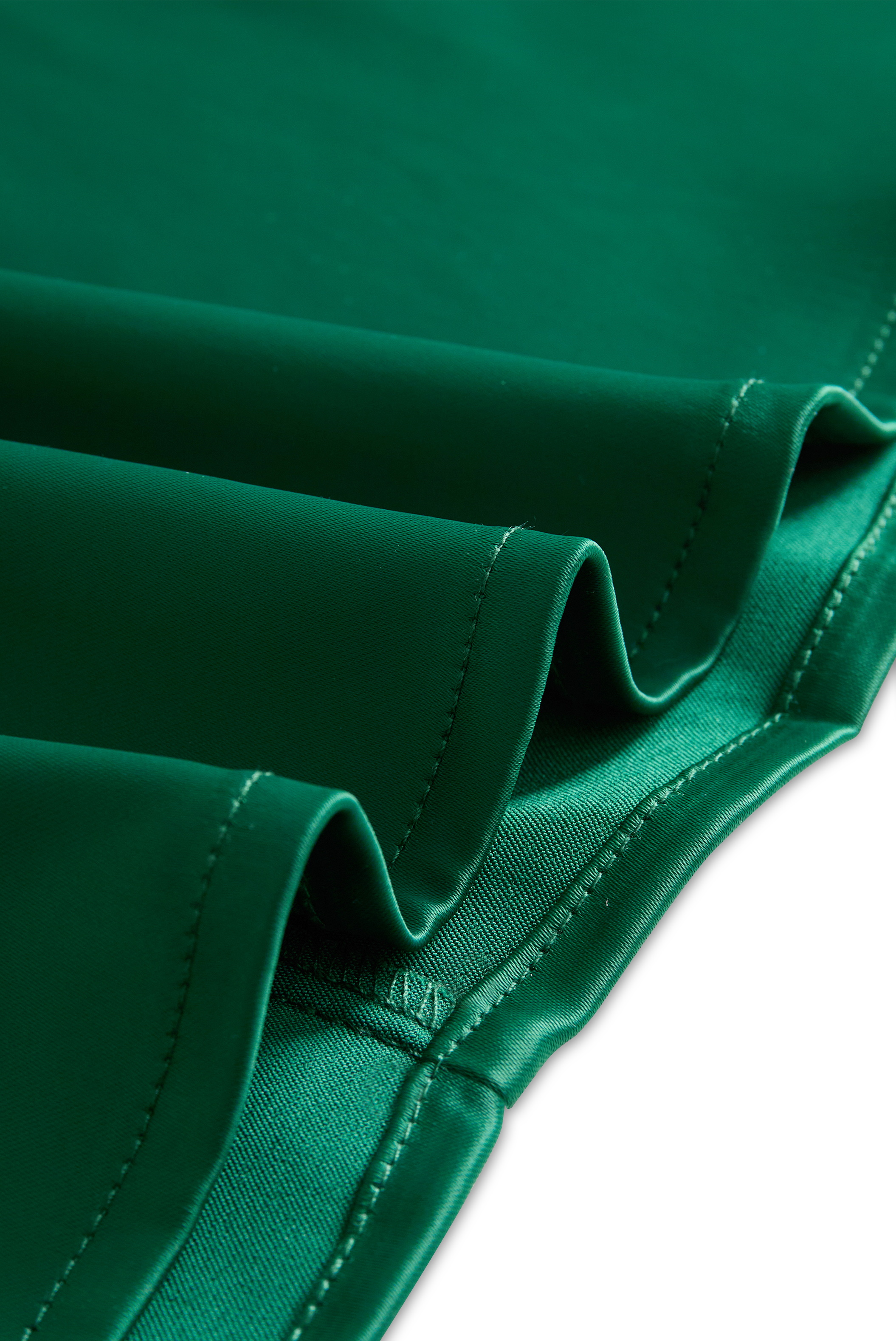 Emerald Satin Deep V-Neck with Lace Trim - Blouse