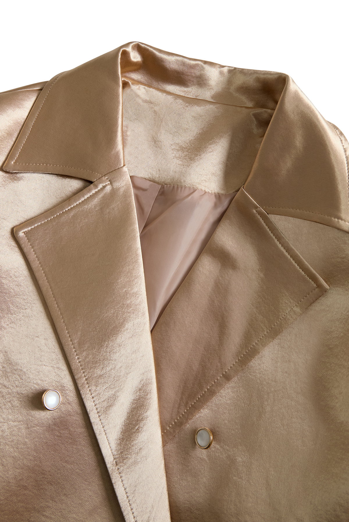 Women's Champagne Satin Tailored Trench, Timeless Elegance - Trench Coat