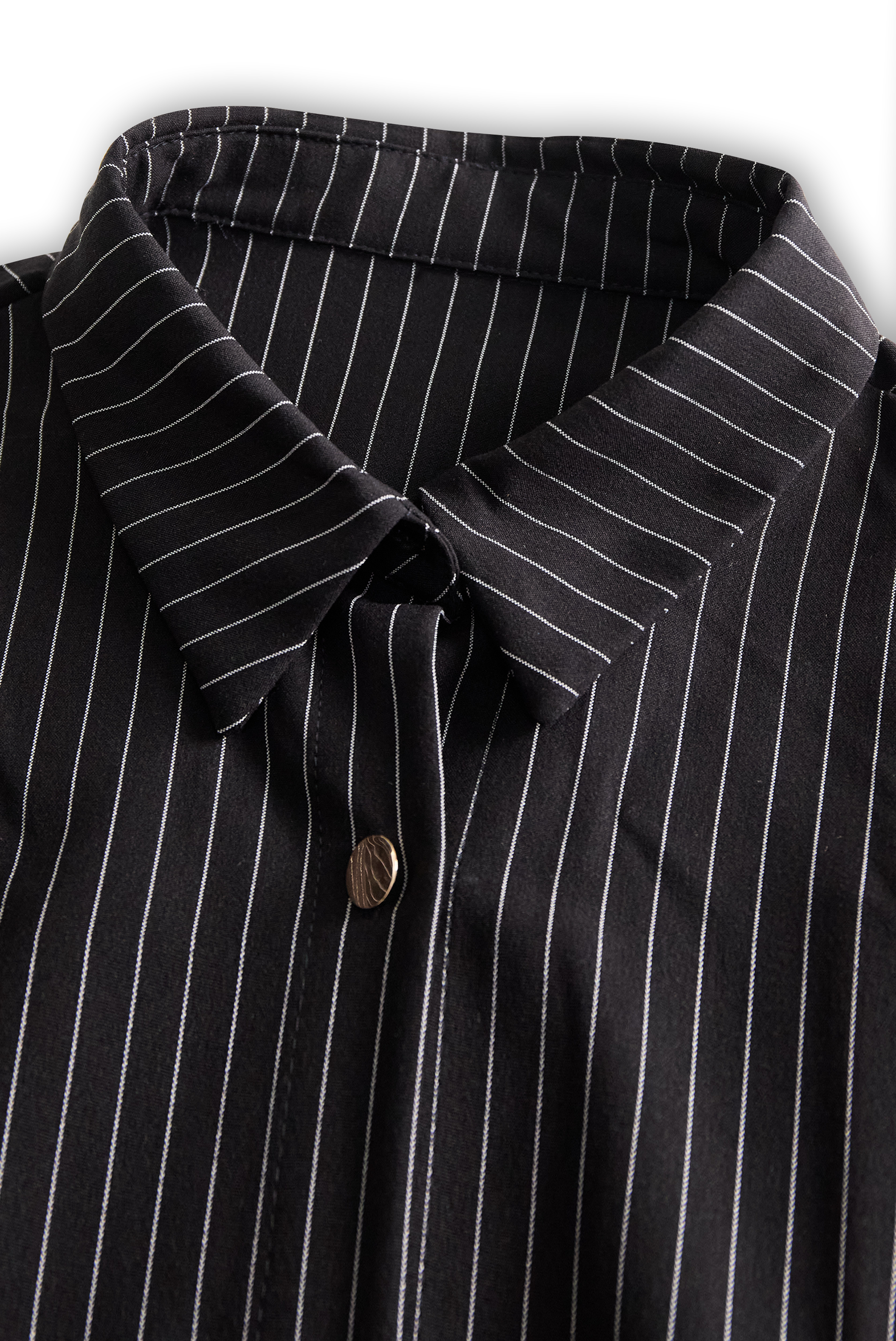 Classic Black Pinstripe Button-Down - Shirt Dress