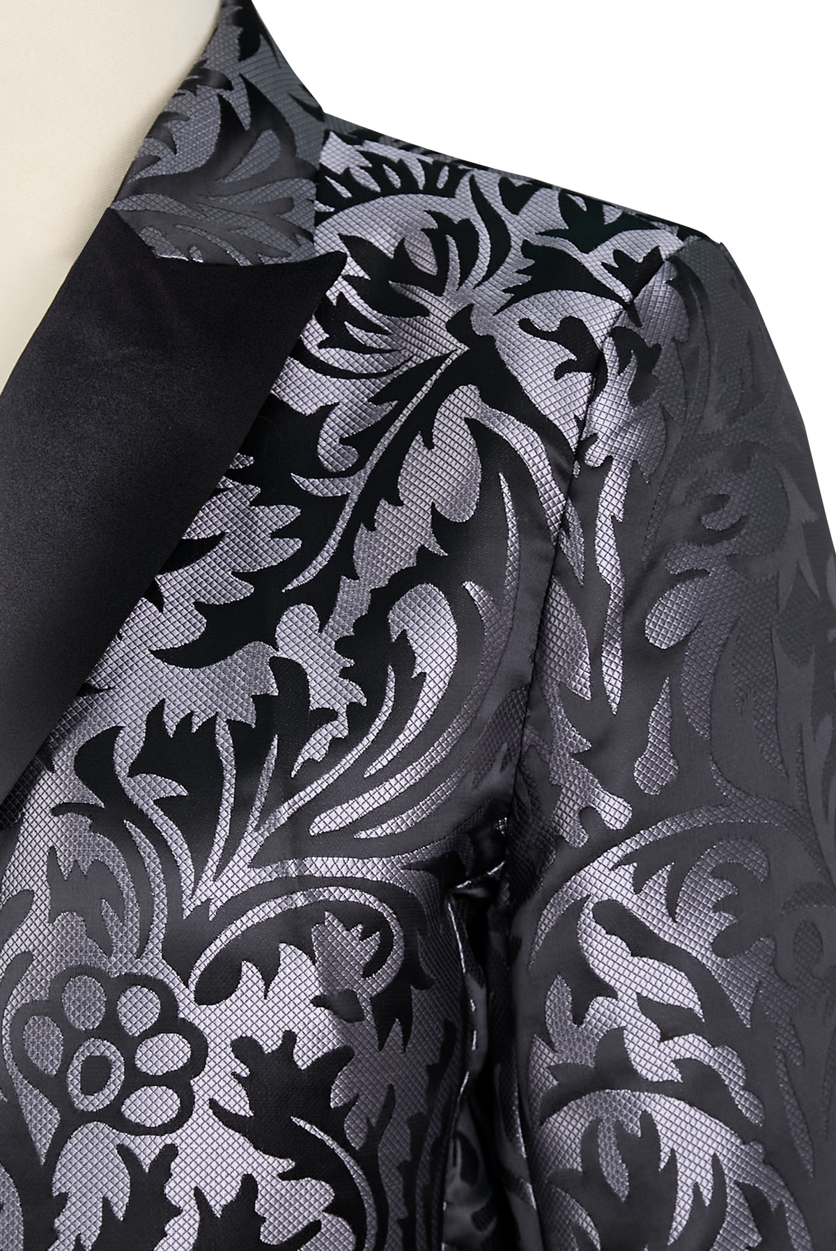 Luxury Black & Silver Floral Jacquard Tailored Blazer - Blazer