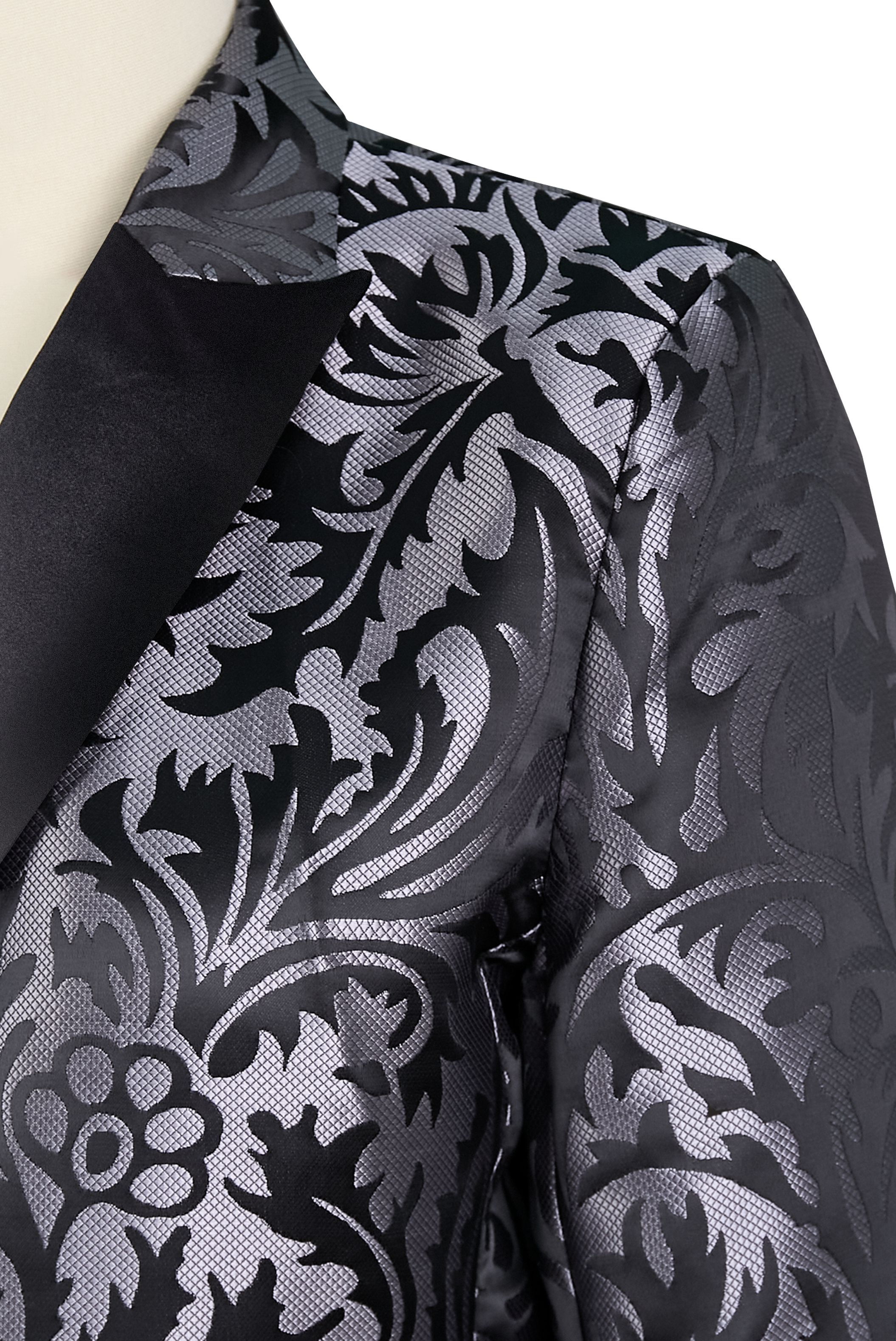 Luxury Black & Silver Floral Jacquard Tailored Blazer - Blazer