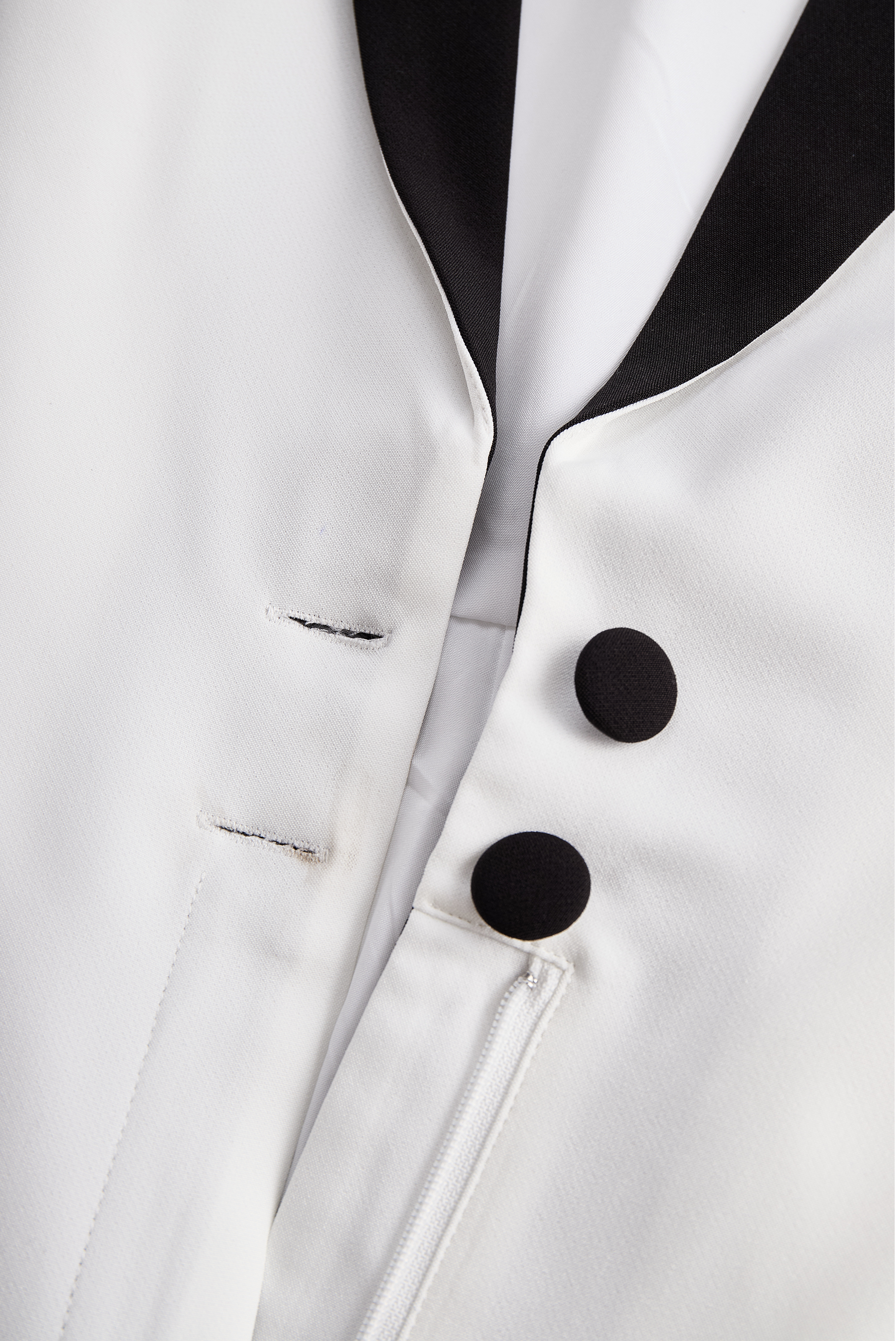 Sleek White Jumpsuit with Black Lapel & Dual Buttons - Jumpsuit