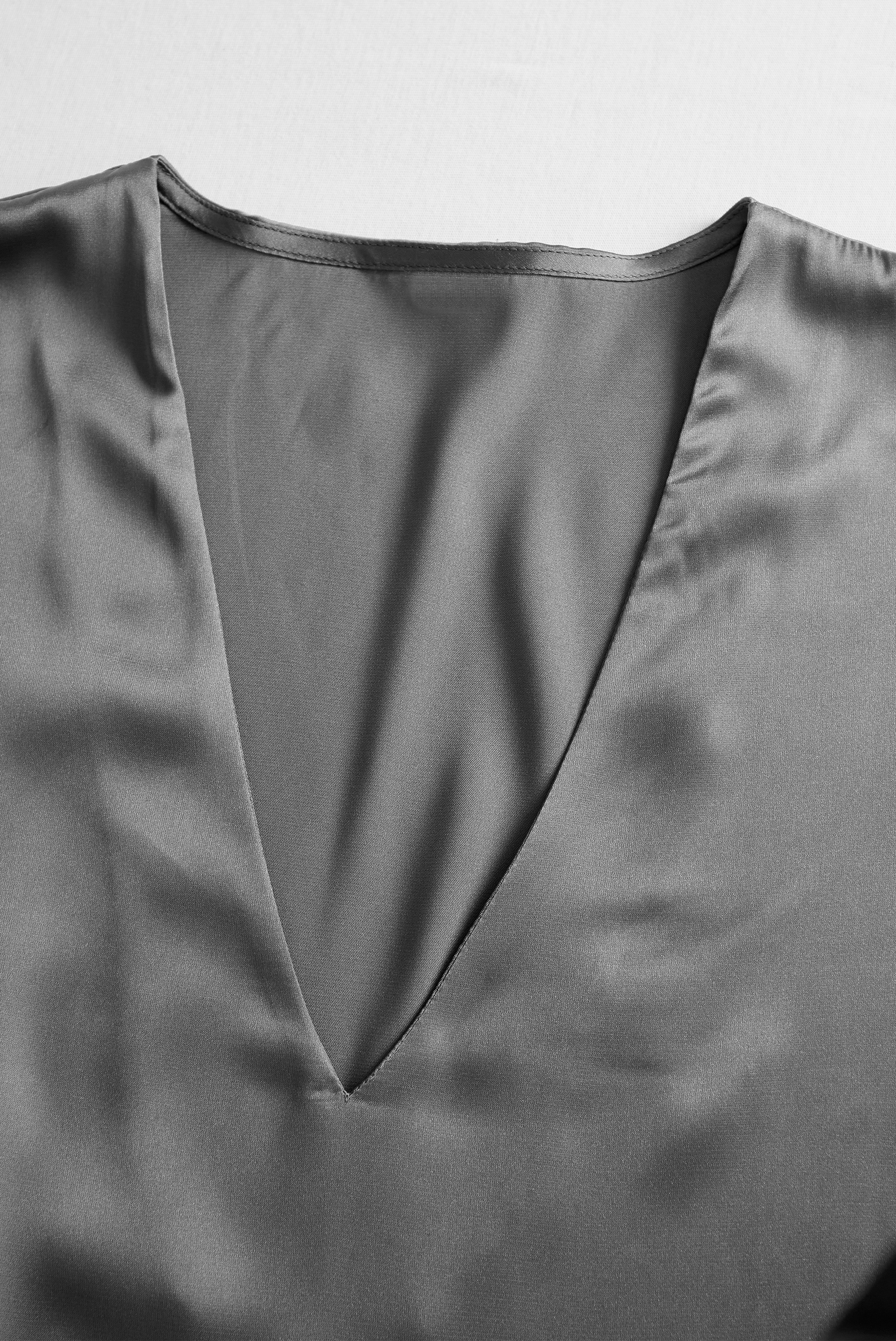 Charcoal Grey Satin Subtle Tailored Fit - Blouse